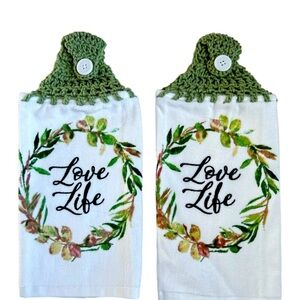 Hand Crafted Kitchen Hand Towels Crochet Hanging Colorful Floral Set